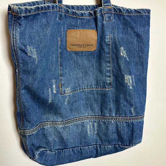 American Eagle Distressed Denim Tote Bag - Picture 3 of 6